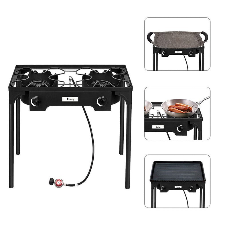 Load image into Gallery viewer, Double Burner High-Pressure Propane Camp Stove – 150,000 BTU Cast Iron
