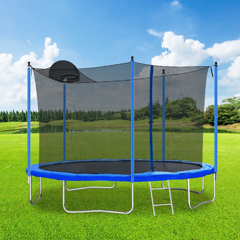 Load image into Gallery viewer, 12FT Trampoline with Safety Enclosure and Ladder - Perfect for Kids and Adults, Includes Basketball Hoop
