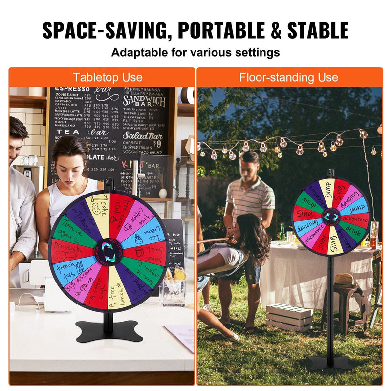Load image into Gallery viewer, 24-inch Prize Wheel, 14 Slots Spinning Wheel, Roulette Wheel with a Dry Erase and 2 Markers, Tabletop or Floor Standing
