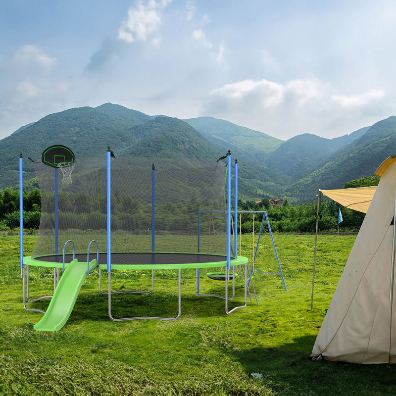 Load image into Gallery viewer, 12FT Trampoline with Slide and Swings, ASTM Approved Large Recreational Trampoline with Basketball Hoop and Ladder,Outdoor Backyard Trampoline with Net, Capacity for Kids and Adults
