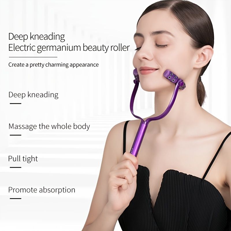 Load image into Gallery viewer, 1pc Electric Germanium Beauty Roller; Face Thinner Vibrating 3D Roller Massager; V Face Tool; U Germanium Massager Stick
