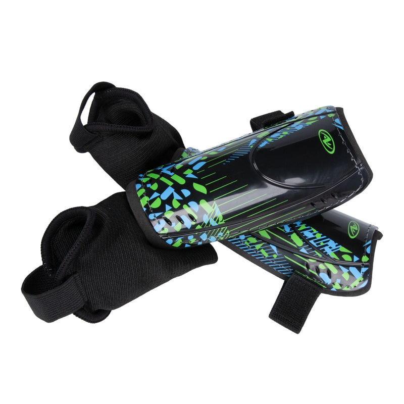Load image into Gallery viewer, (2-Pack) XS Kids Soccer Shin Guards with Ankle Support – Durable Shell, Adjustable Straps, Black/Blue/Green
