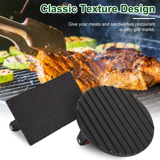 2-Piece Cast Iron Grill Press Set – Round & Rectangular Meat Smasher