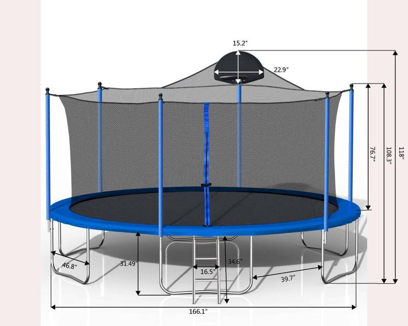 Load image into Gallery viewer, 14FT Family Trampoline with Basketball Hoop and Safety Net for All Ages

