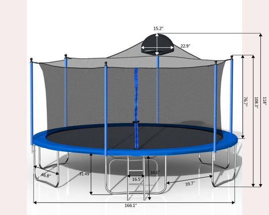 14FT Family Trampoline with Basketball Hoop and Safety Net for All Ages