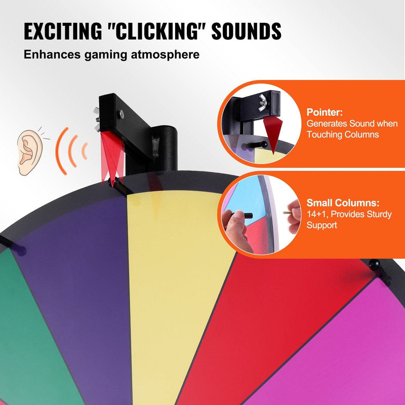 Load image into Gallery viewer, 24-inch Prize Wheel, 14 Slots Spinning Wheel, Roulette Wheel with a Dry Erase and 2 Markers, Tabletop or Floor Standing
