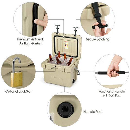 16 Quart 24-Can Capacity Portable Insulated Ice Cooler with 2 Cup Holders