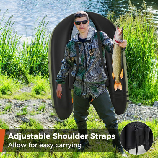 Inflatable Fishing Float Tube with Pump Storage Pockets and Fish Ruler