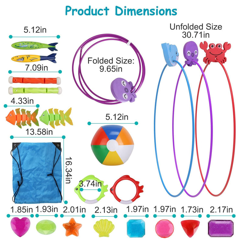 Load image into Gallery viewer, 24PCS Kids Diving Pool Toys Set – Rings, Torpedoes, Volleyball
