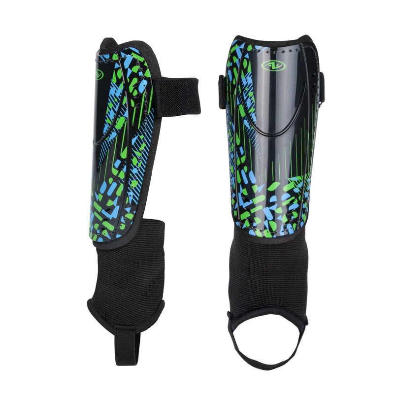 Load image into Gallery viewer, (2-Pack) XS Kids Soccer Shin Guards with Ankle Support – Durable Shell, Adjustable Straps, Black/Blue/Green
