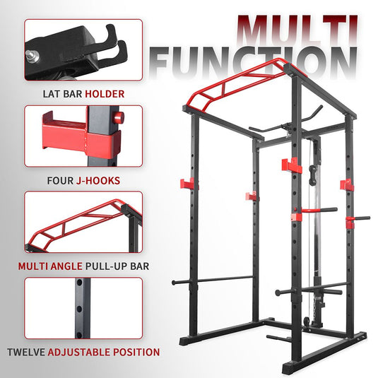 1000Lbs Capacity Multi-functional Power Cage, Home Adjustable Pullup Squat Rack Comprehensive Fitness power Rack