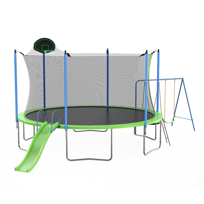 Load image into Gallery viewer, 12FT Trampoline with Slide and Swings, ASTM Approved Large Recreational Trampoline with Basketball Hoop and Ladder,Outdoor Backyard Trampoline with Net, Capacity for Kids and Adults

