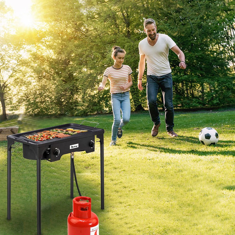 Load image into Gallery viewer, Double Burner High-Pressure Propane Camp Stove – 150,000 BTU Cast Iron
