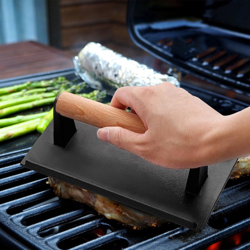 Load image into Gallery viewer, 2-Piece Cast Iron Grill Press Set – Round &amp; Rectangular Meat Smasher
