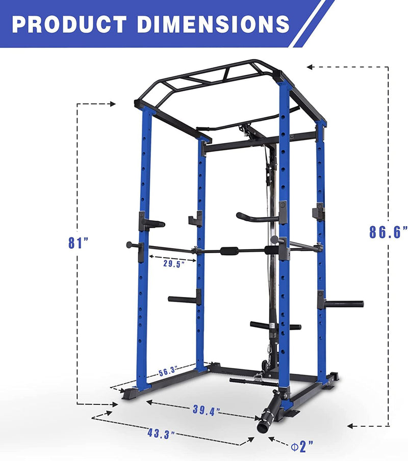 Load image into Gallery viewer, 1000 lbs. capacity Blue Multi-functional Power Cage, Home Adjustable Pullup Squat Rack Comprehensive Fitness Barbell Rack Olympic Bar
