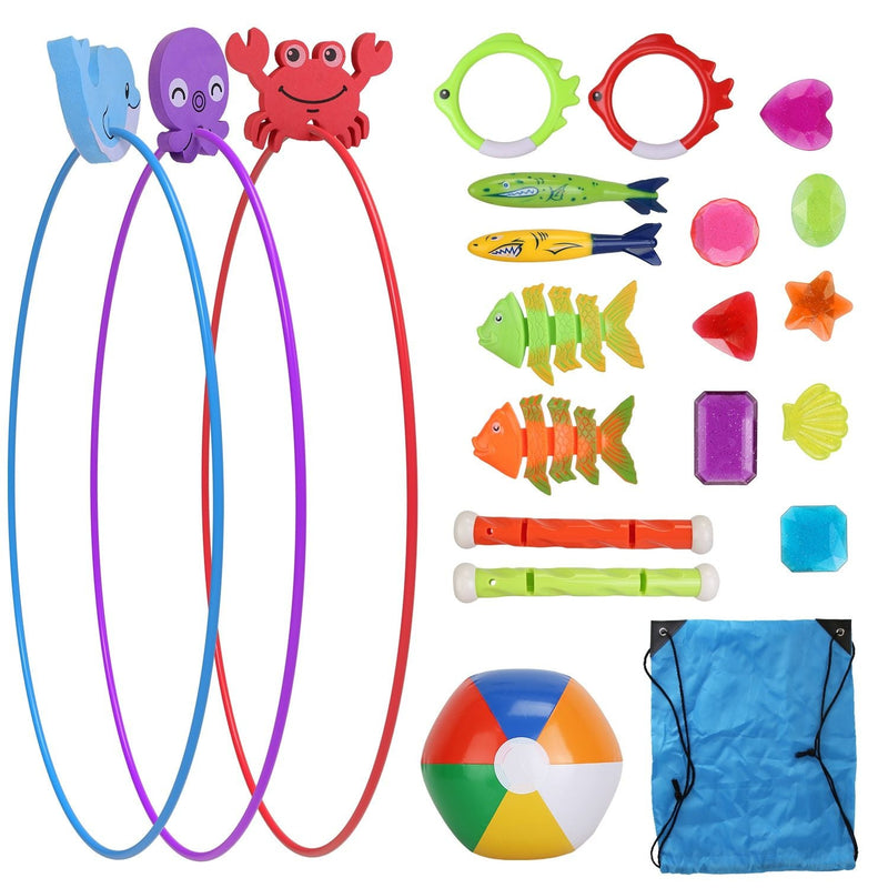 Load image into Gallery viewer, 24PCS Kids Diving Pool Toys Set – Rings, Torpedoes, Volleyball
