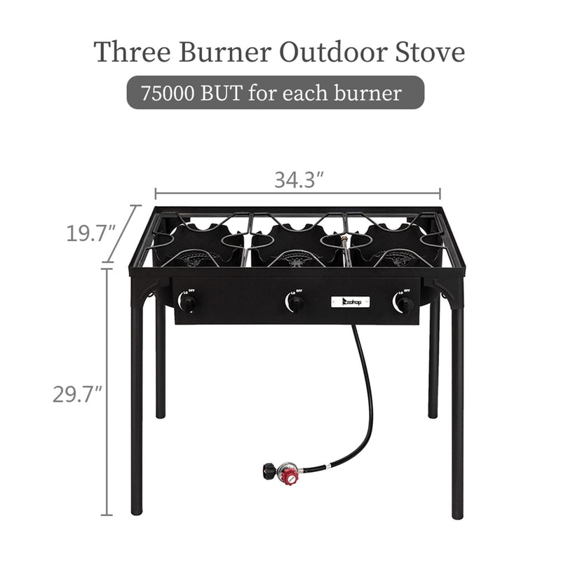 Load image into Gallery viewer, 225,000 BTU Outdoor Propane Camp Stove – 3 Burner Cooker
