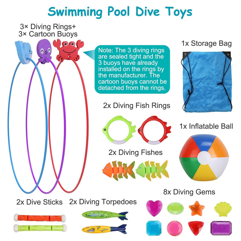 Load image into Gallery viewer, 24PCS Kids Diving Pool Toys Set – Rings, Torpedoes, Volleyball
