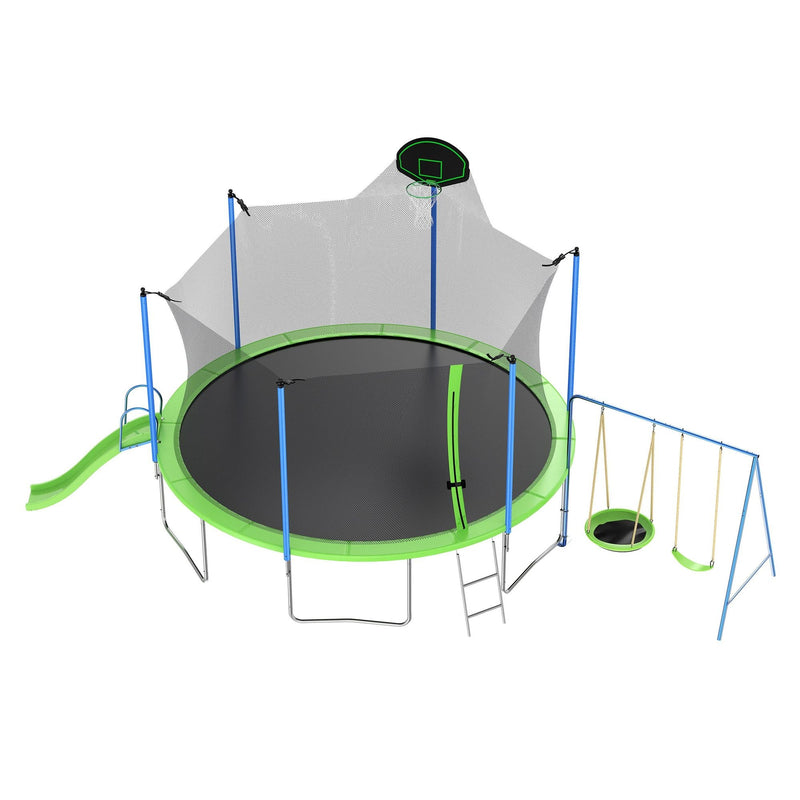Load image into Gallery viewer, 12FT Trampoline with Slide and Swings, ASTM Approved Large Recreational Trampoline with Basketball Hoop and Ladder,Outdoor Backyard Trampoline with Net, Capacity for Kids and Adults
