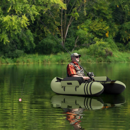 Inflatable Fishing Float Tube with Pump Storage Pockets and Fish Ruler