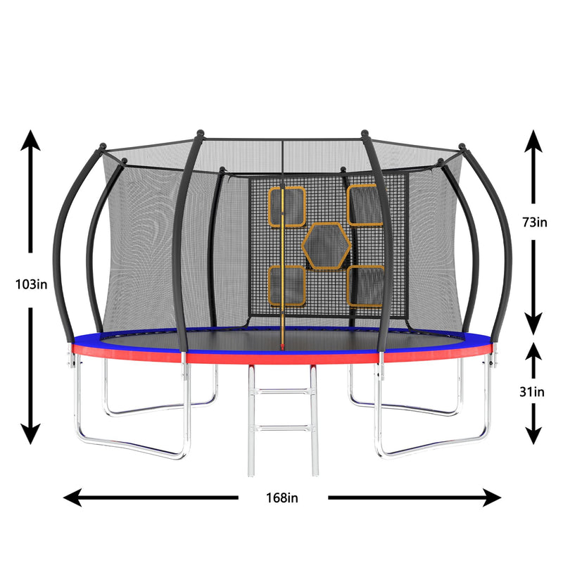 Load image into Gallery viewer, 14FT Trampoline, Outdoor Trampolines for Kids and Adults, Recreational Trampoline with Enclosure Net &amp; Ladder, Round Trampoline ASTM Approved

