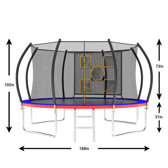 14FT Trampoline, Outdoor Trampolines for Kids and Adults, Recreational Trampoline with Enclosure Net & Ladder, Round Trampoline ASTM Approved