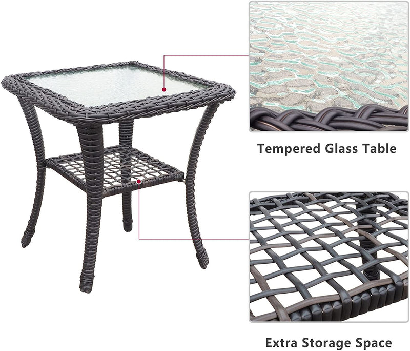 Load image into Gallery viewer, 3 Pieces Outdoor Wicker Rocker Patio Bistro Set;  Rocking Glider Chairs with Premium Cushions and Armored Glass Top Side Table;  Elegant Wicker Patio Bistro Conversation Sets for Backyard
