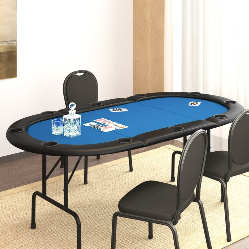 Load image into Gallery viewer, 10-Player Folding Poker Table Blue 81.1&quot;x41.7&quot;x29.5&quot;
