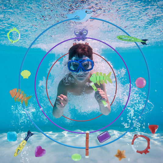 24PCS Kids Diving Pool Toys Set – Rings, Torpedoes, Volleyball