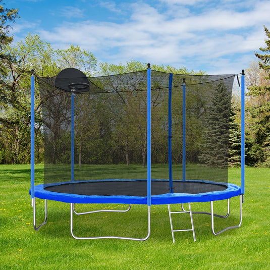 12FT Trampoline with Safety Enclosure and Ladder - Perfect for Kids and Adults, Includes Basketball Hoop