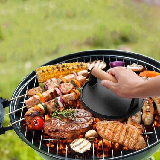 2-Piece Cast Iron Grill Press Set – Round & Rectangular Meat Smasher