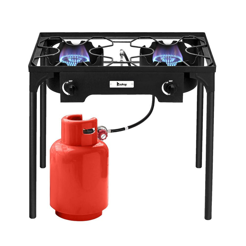 Load image into Gallery viewer, Double Burner High-Pressure Propane Camp Stove – 150,000 BTU Cast Iron
