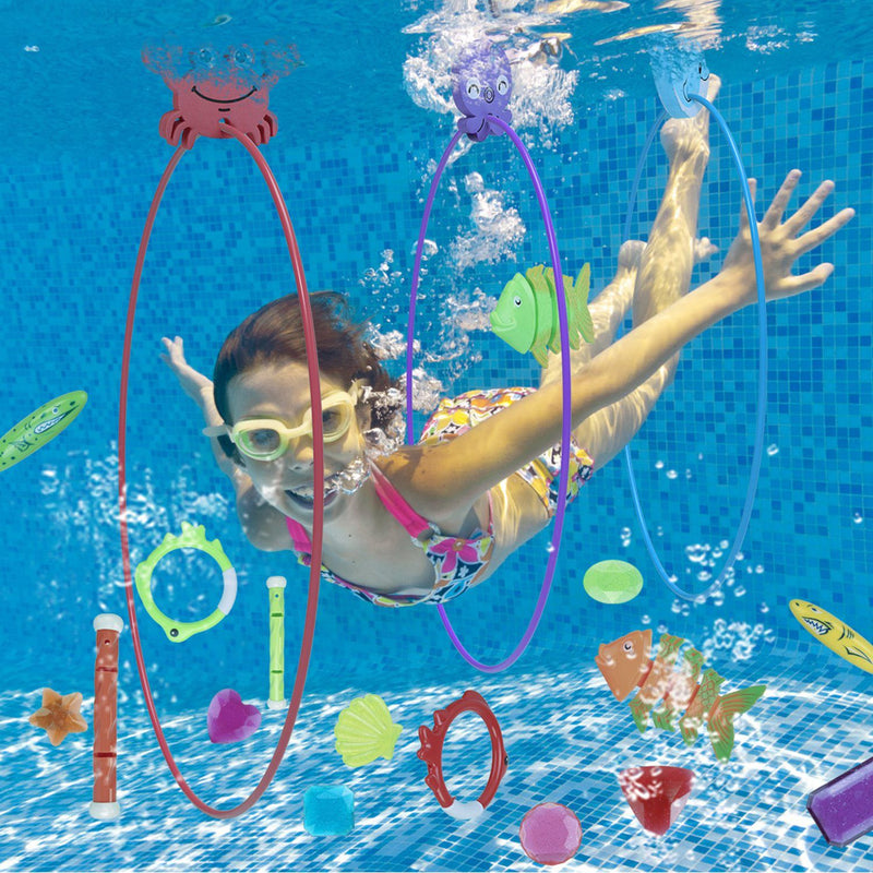 Load image into Gallery viewer, 24PCS Kids Diving Pool Toys Set – Rings, Torpedoes, Volleyball
