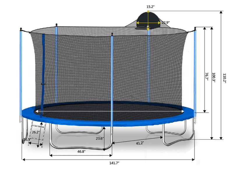 Load image into Gallery viewer, 12FT Trampoline with Safety Enclosure and Ladder - Perfect for Kids and Adults, Includes Basketball Hoop
