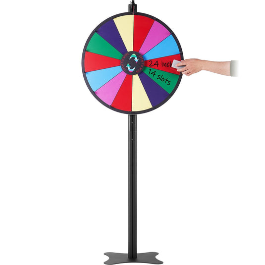 24-inch Prize Wheel, 14 Slots Spinning Wheel, Roulette Wheel with a Dry Erase and 2 Markers, Tabletop or Floor Standing