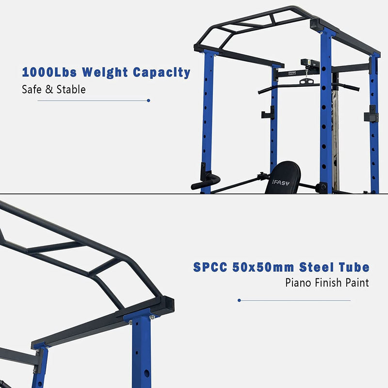 Load image into Gallery viewer, 1000 lbs. capacity Blue Multi-functional Power Cage, Home Adjustable Pullup Squat Rack Comprehensive Fitness Barbell Rack Olympic Bar
