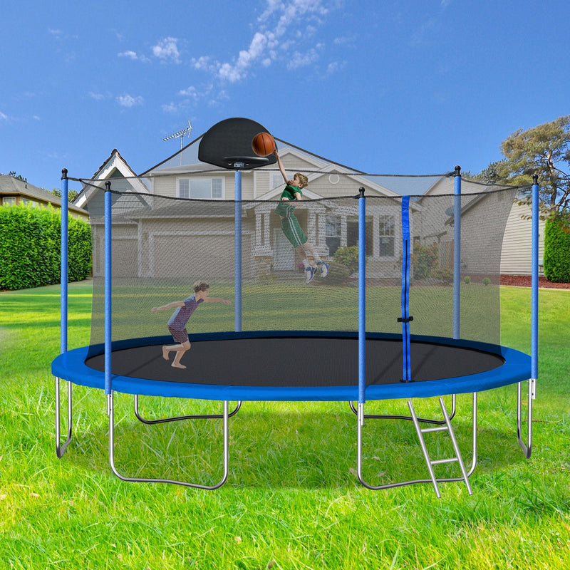 Load image into Gallery viewer, 14FT Family Trampoline with Basketball Hoop and Safety Net for All Ages
