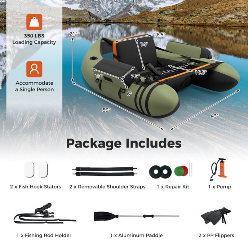 Load image into Gallery viewer, Inflatable Fishing Float Tube with Pump Storage Pockets and Fish Ruler
