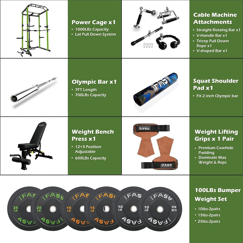 Load image into Gallery viewer, 100lb Green Home Gym Set Multi-functional Power Cage, Home Adjustable Pullup Squat Rack 1000Lbs Capacity Comprehensive Fitness Barbell Rack
