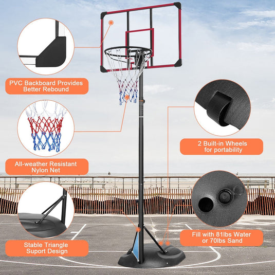 Adjustable Portable Basketball Hoop with 32" Backboard for Indoor & Outdoor Play 7.5ft - 9.2ft