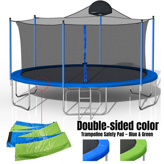14FT Family Trampoline with Basketball Hoop and Safety Net for All Ages