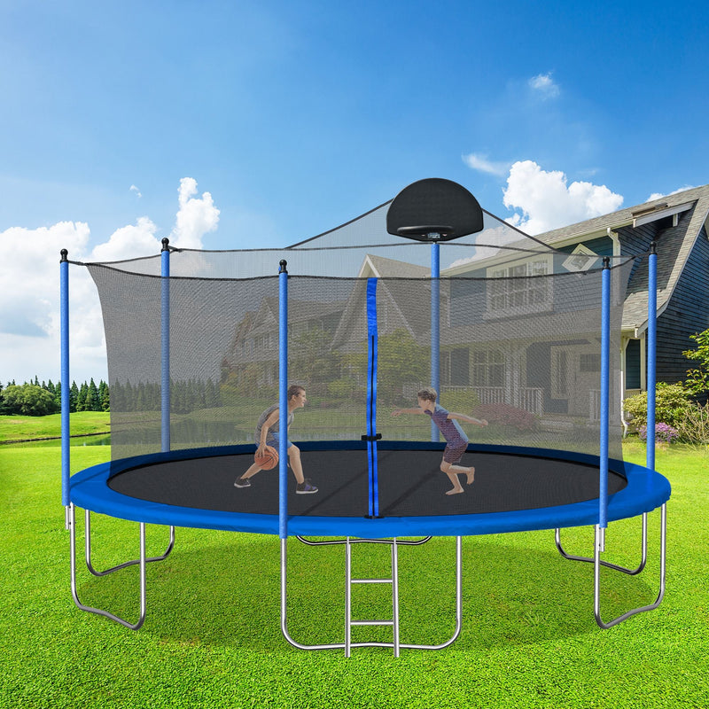 Load image into Gallery viewer, 14FT Family Trampoline with Basketball Hoop and Safety Net for All Ages
