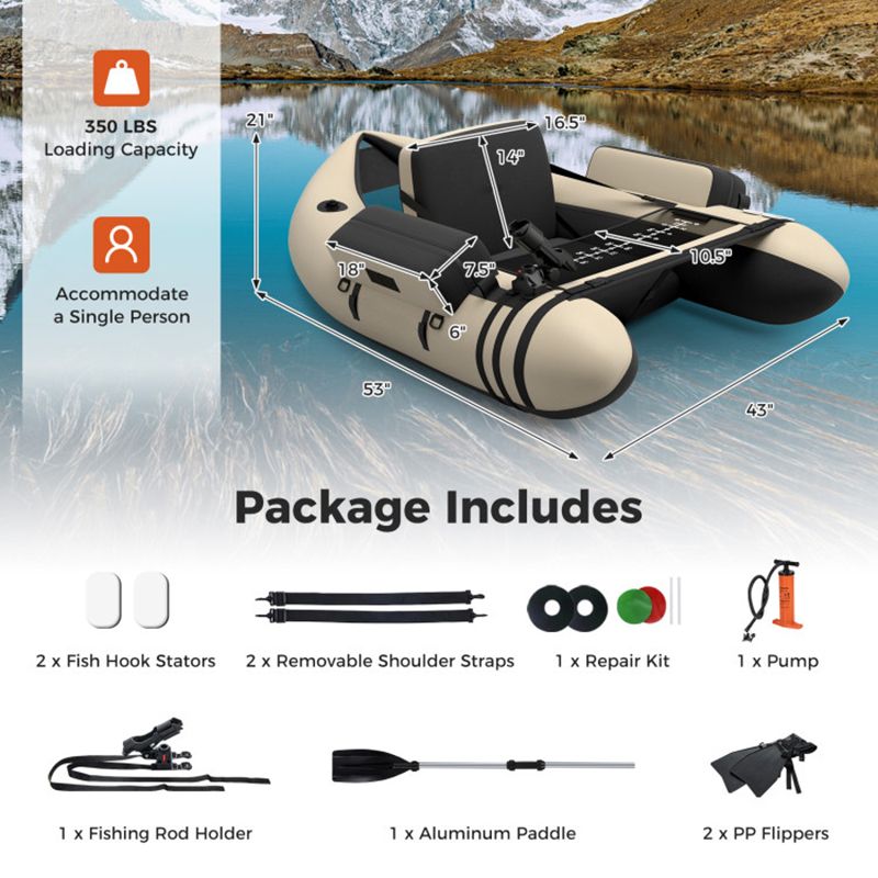 Load image into Gallery viewer, Inflatable Fishing Float Tube with Pump Storage Pockets and Fish Ruler
