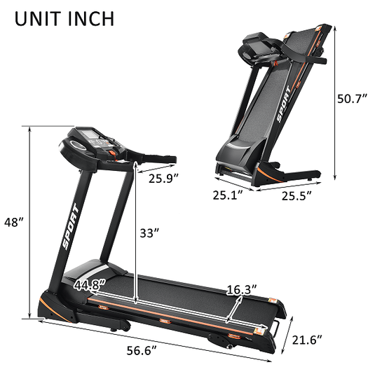 330LBS Folding peloton Treadmill Aerobic Training 14.8KM/h Running Fitness LCD Display 5in 3.5HP motor, Medium Treadmill Home / Office adult men and women