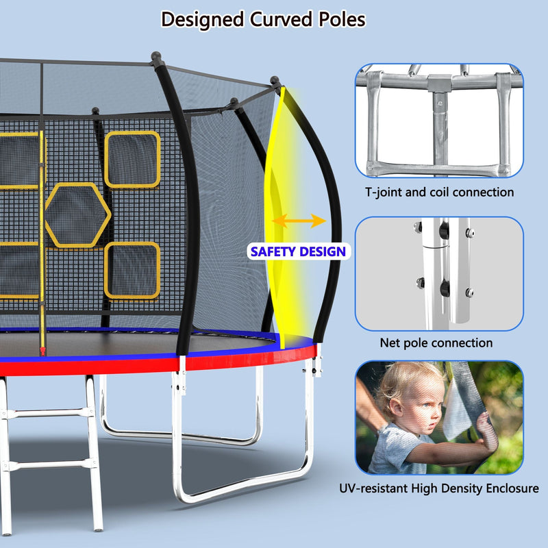 Load image into Gallery viewer, 12FT Trampoline with Enclosure - Recreational Trampolines with Ladder, ASTM Approval Outdoor Trampoline for Kids
