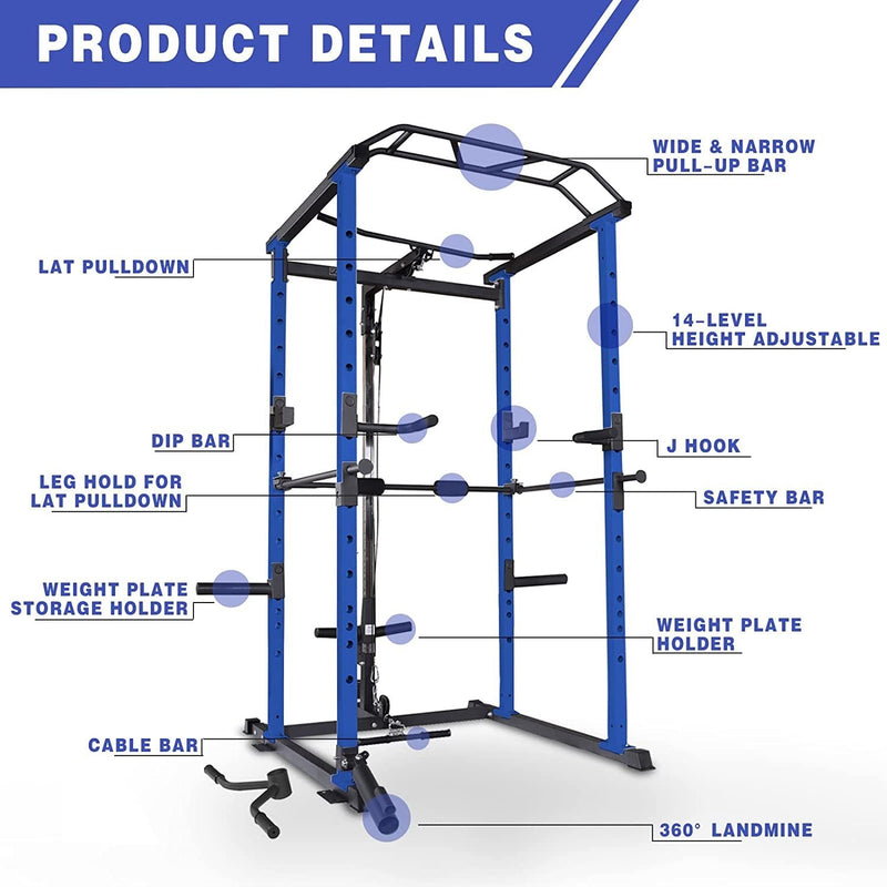 Load image into Gallery viewer, 1000 lbs. capacity Blue Multi-functional Power Cage, Home Adjustable Pullup Squat Rack Comprehensive Fitness Barbell Rack Olympic Bar
