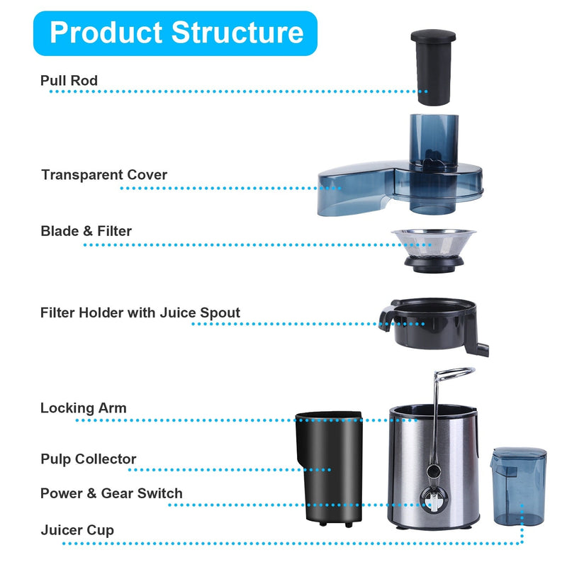 Load image into Gallery viewer, 1000W Centrifugal Juicer Juice Extractor with 2 Speeds 3.6in Wide Feed Chute 17Oz Juicer Cup 54Oz Pulp Collector Electric Juicer for Fruits Vegetables
