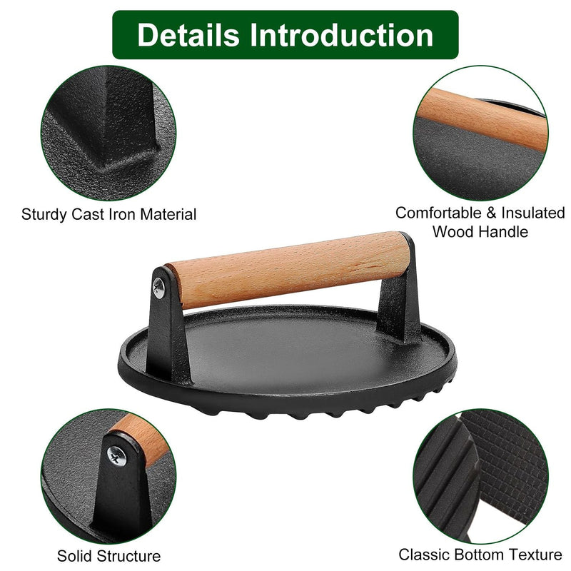 Load image into Gallery viewer, 2-Piece Cast Iron Grill Press Set – Round &amp; Rectangular Meat Smasher
