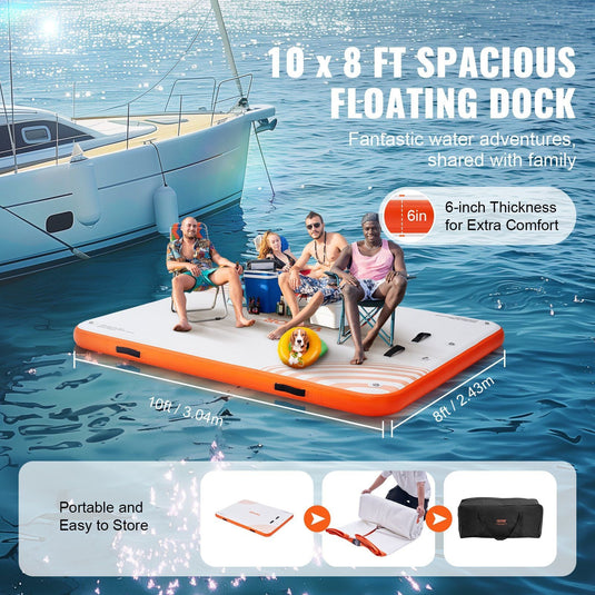10x8FT Inflatable Floating Dock Platform – Non-Slip Water Raft