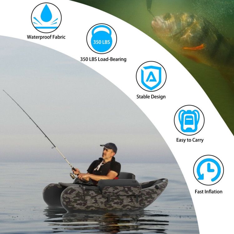 Load image into Gallery viewer, Inflatable Fishing Float Tube with Pump Storage Pockets and Fish Ruler
